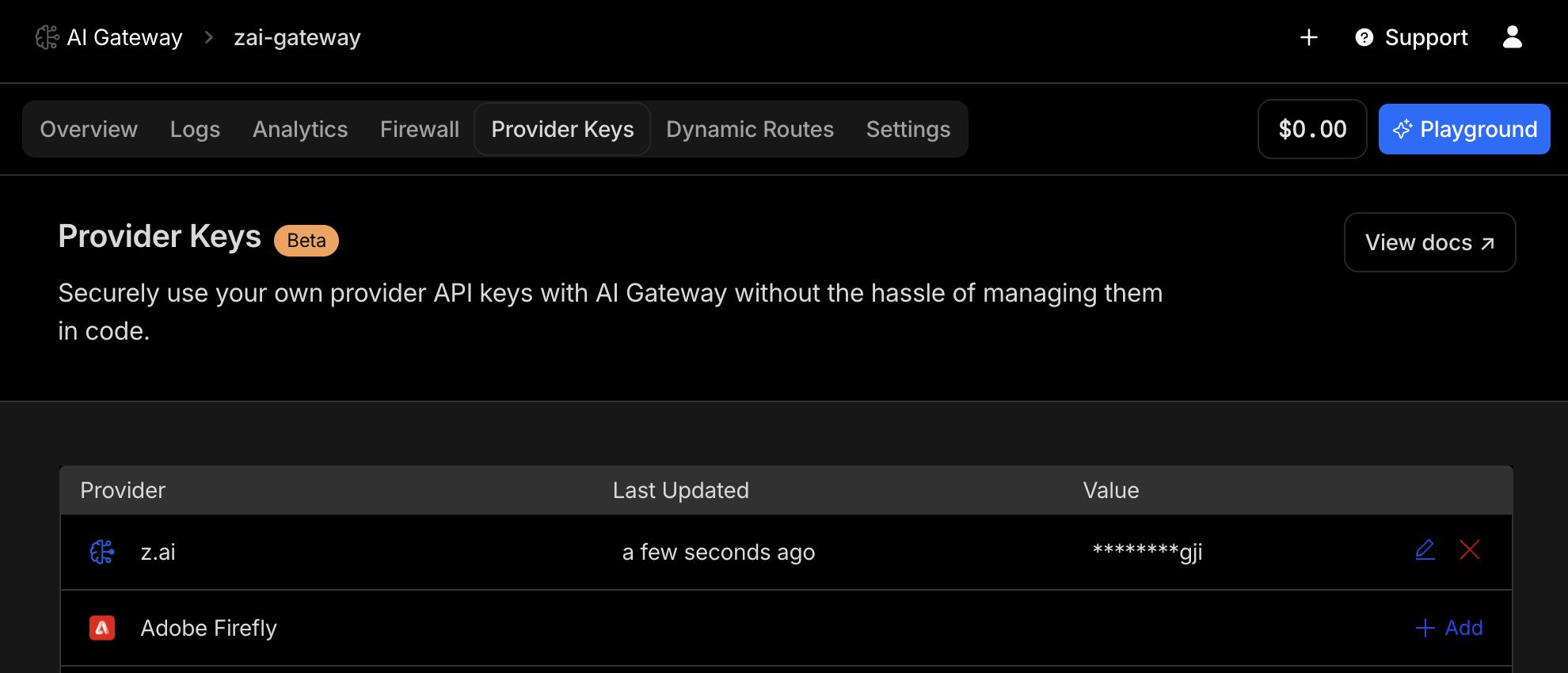 Cloudflare AI Gateway provider keys configuration for Z.AI