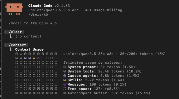 Claude Code using unsloth/qwen3.5-35b-a3b through LM Studio local server on localhost:1234