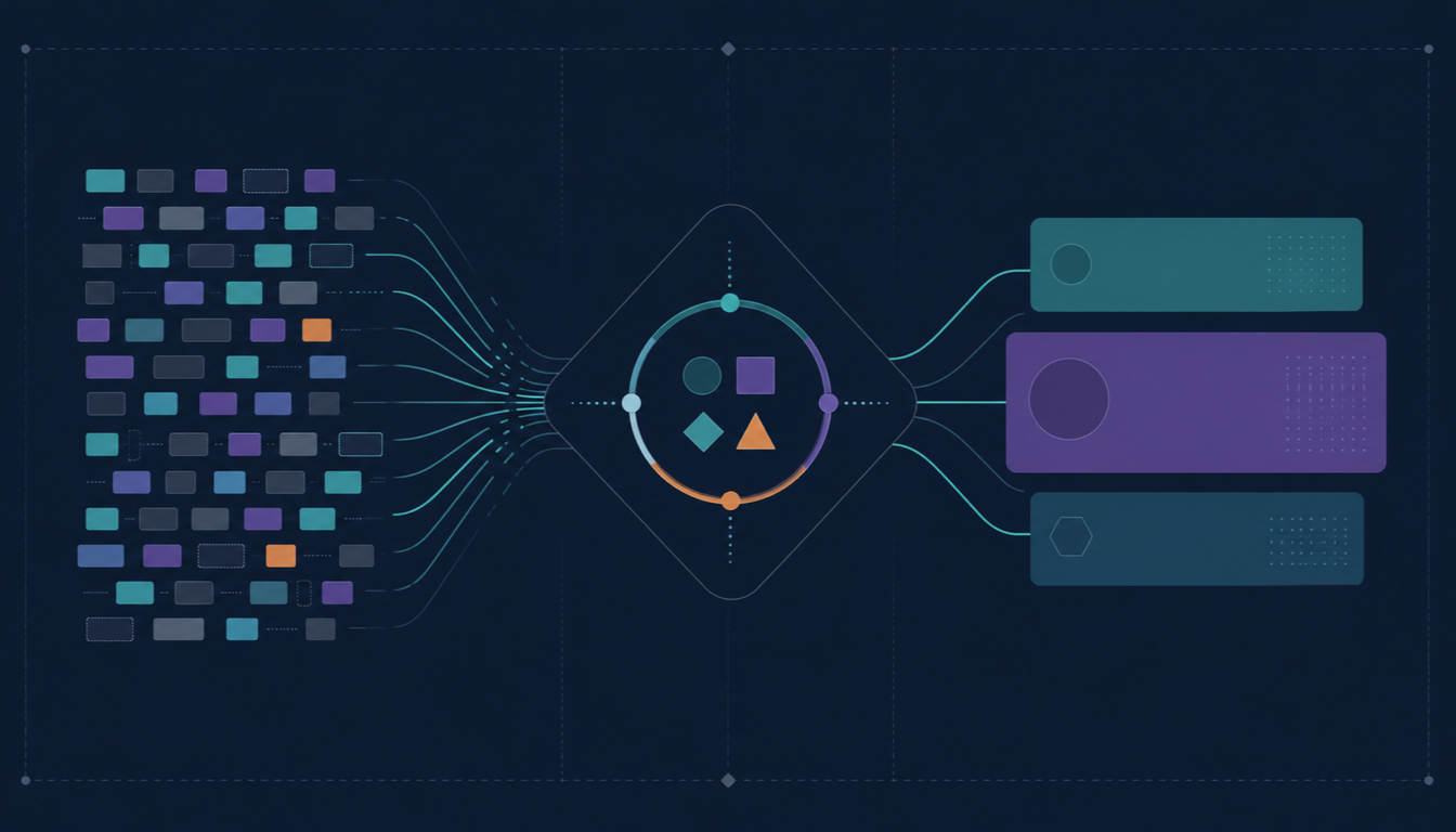 Editorial illustration showing routine task blocks reorganised around a broader centre of human judgment and ownership